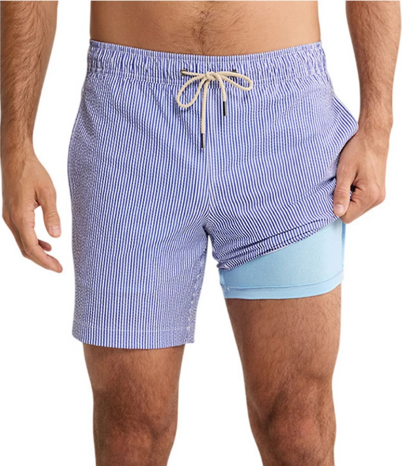 Fair Harbor Bayberry Striped 7#double; Inseam Swim Trunks