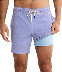 Fair Harbor Bayberry Striped 7#double; Inseam Swim Trunks