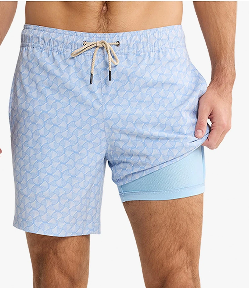 Fair Harbor Sky Blue Shells 7#double; Inseam Bayberry Swim Trunks