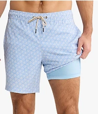 Fair Harbor Sky Blue Shells 7#double; Inseam Bayberry Swim Trunks