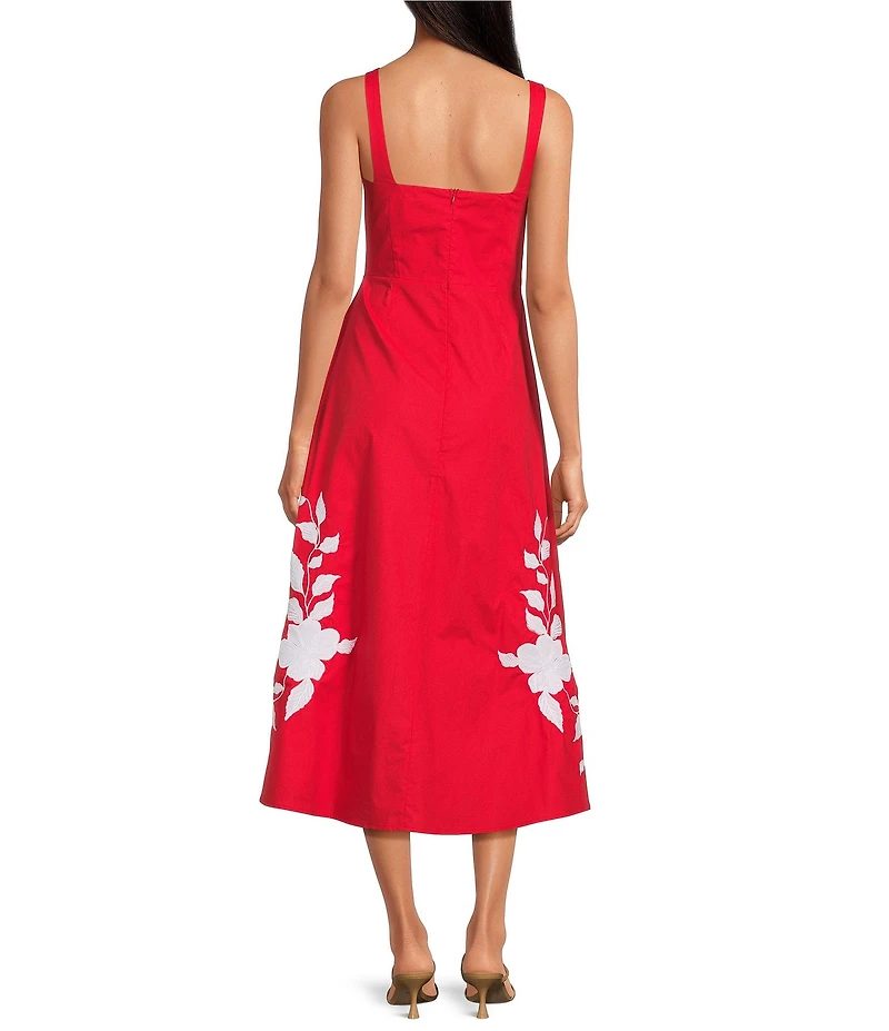 Fanm Mon Elmas Embroidered Square Neck A-Line Midi Dress