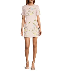 Fanm Mon Joe Floral Embroidered Crew Neck Short Sleeve Mini Dress