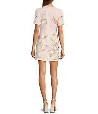 Fanm Mon Joe Floral Embroidered Crew Neck Short Sleeve Mini Dress