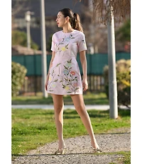 Fanm Mon Joe Floral Embroidered Crew Neck Short Sleeve Mini Dress