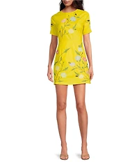 Fanm Mon Joe Floral Embroidered Crew Neck Short Sleeve Mini Dress