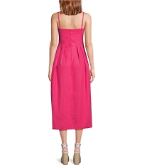 Fanm Mon Lorr Latrice White Full Bloom Embroidered Detail Spaghetti Strap Linen Midi Dress