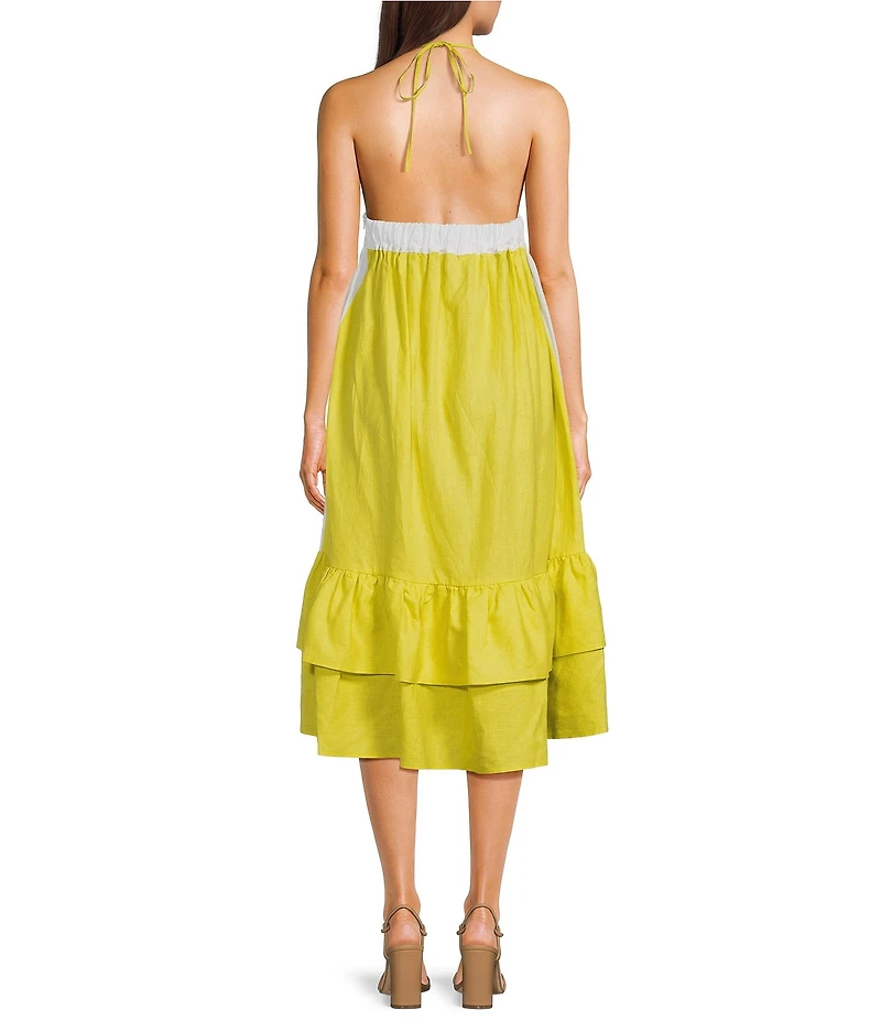 Fanm Mon Yamile Floral Embroidered Halter Tie Neck Midi Dress