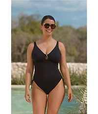 Fantasie Merussa Plunge Neck Side Shirred Tank One Piece Swimsuit