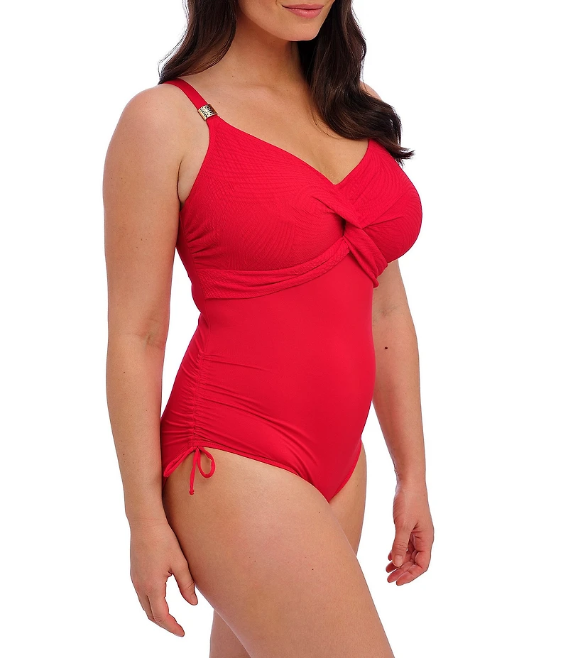 Fantasie Ottawa Solid V-Neck Front Twist Underwire Scoop Back Extended Bra Size Adjustable Strap One Piece Swimsuit