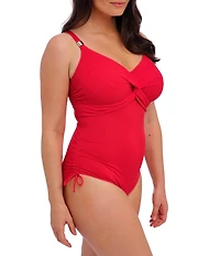 Fantasie Ottawa Solid V-Neck Front Twist Underwire Scoop Back Extended Bra Size Adjustable Strap One Piece Swimsuit