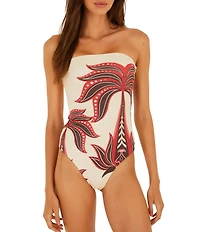 Farm Rio Ainika Garden Red Bandeau Strapless One Piece Swimsuit