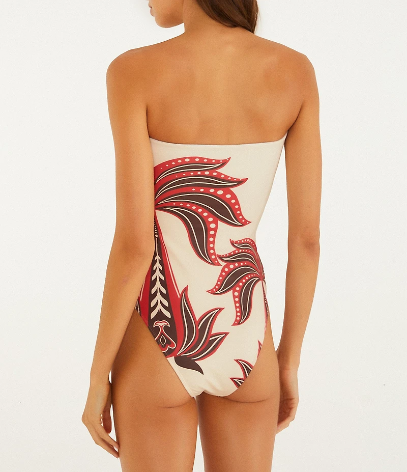 Farm Rio Ainika Garden Red Bandeau Strapless One Piece Swimsuit