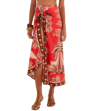 Farm Rio Ainika Garden Red Skirt Swim Cover-Up