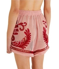Farm Rio Arabesc Light Pink Embroidered Swim Cover-Up Shorts