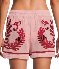 Farm Rio Arabesc Light Pink Embroidered Swim Cover-Up Shorts