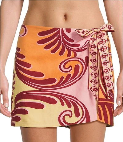 Farm Rio Arabesc Soft Yellow Print Mini Skirt Swim Cover-Up