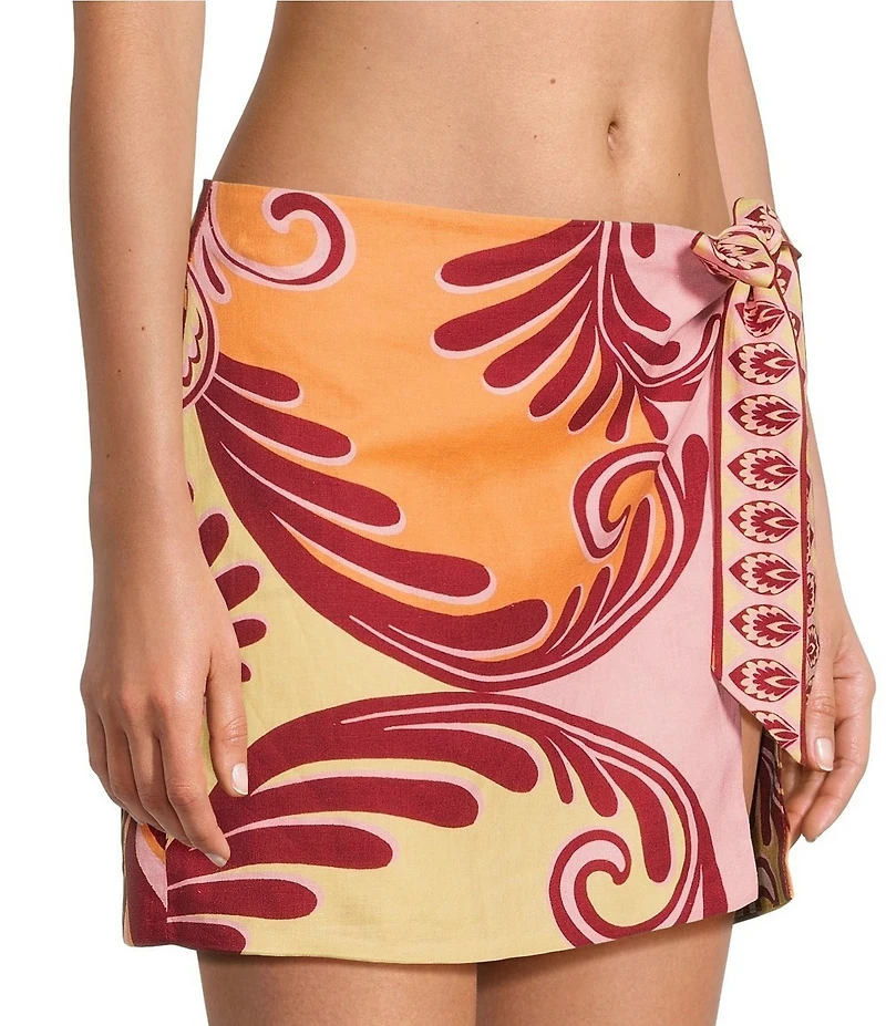 Farm Rio Arabesc Soft Yellow Print Mini Skirt Swim Cover-Up