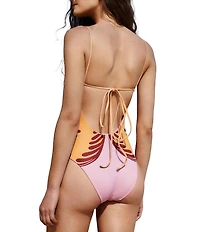 Farm Rio Arabesc Soft Yellow Print Tie Back One Piece Swimsuit