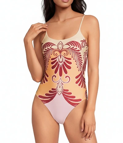 Farm Rio Arabesc Soft Yellow Print Tie Back One Piece Swimsuit