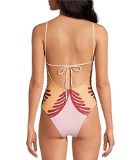 Farm Rio Arabesc Soft Yellow Print Tie Back One Piece Swimsuit