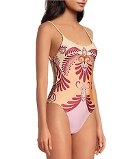 Farm Rio Arabesc Soft Yellow Print Tie Back One Piece Swimsuit