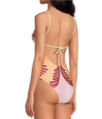 Farm Rio Arabesc Soft Yellow Print Tie Back One Piece Swimsuit