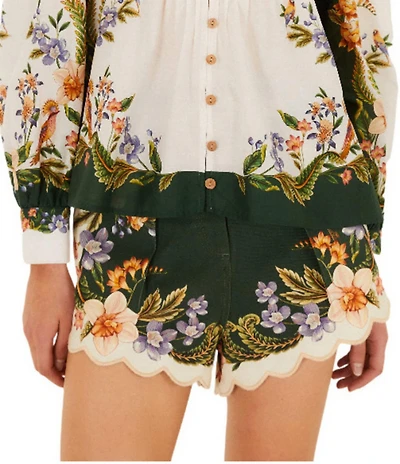Farm Rio Berry Garden Floral Twill Scallop Hem Belted Coordinating Shorts