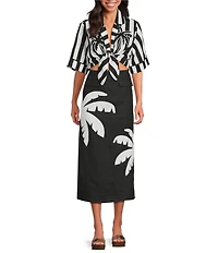 Farm Rio Black Embroidered Palm Tree Linen Maxi Skirt