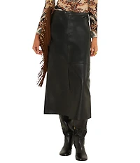 Farm Rio Black Leather Midi Skirt