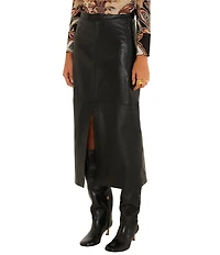Farm Rio Black Leather Midi Skirt