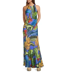 Farm Rio Blue Banana Grapes High Round Neck Sleeveless Maxi Dress