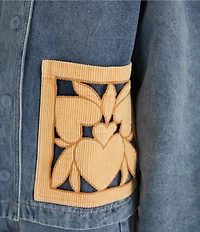 Farm Rio Blue Richelieu Embroidered Collared Long Sleeve Denim Barn Jacket