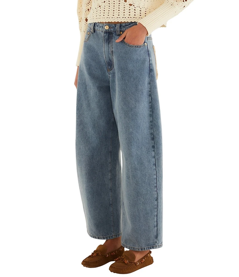 Farm Rio Blue Richelieu Embroidered High Rise Denim Jeans