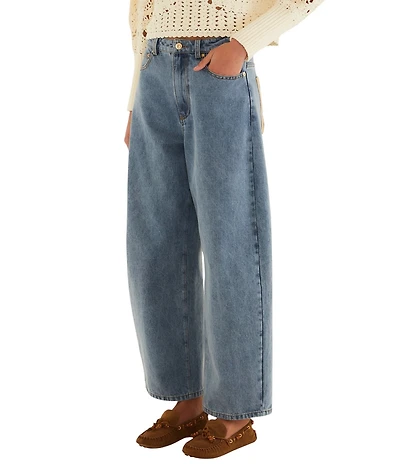 Farm Rio Blue Richelieu Embroidered High Rise Denim Jeans