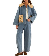 Farm Rio Blue Richelieu Embroidered High Rise Denim Jeans