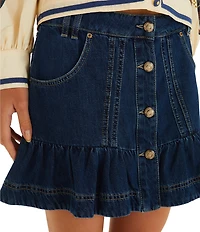 Farm Rio Button Front Flounce Hem Denim Mini Skirt
