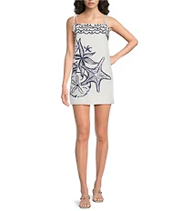 Farm Rio Coast Stars Off-White Linen Mini Dress