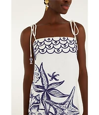 Farm Rio Coast Stars Off-White Linen Mini Dress