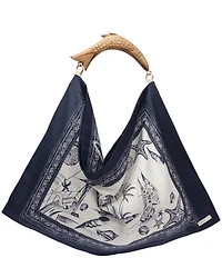 Farm Rio Coast Stars Off-White Satin Fish Medium Handle Scarf Bag