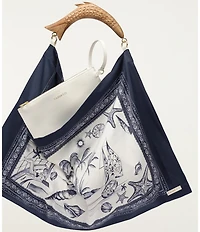 Farm Rio Coast Stars Off-White Satin Fish Medium Handle Scarf Bag