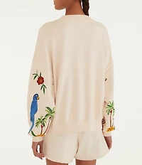 Farm Rio Coconut Trees Come to Rio Crew Neck Long Sleeve Embroidered Sweatshirt