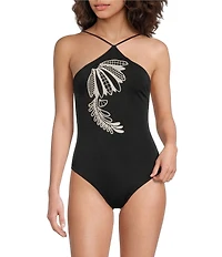 Farm Rio Copacabana Beach Black Halter One Piece Swimsuit