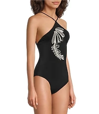 Farm Rio Copacabana Beach Black Halter One Piece Swimsuit