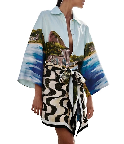 Farm Rio Copacabana Beach Multicolor Collar Neckline Long Sleeve Kimono Dress