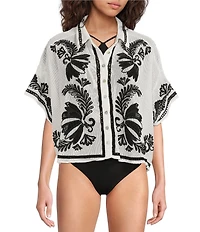 Farm Rio Copacabana Beach Off White Fishnet Blouse Swim Cover-Up