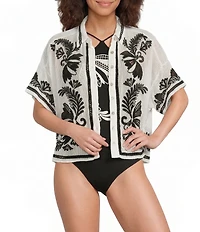 Farm Rio Copacabana Beach Off White Fishnet Blouse Swim Cover-Up