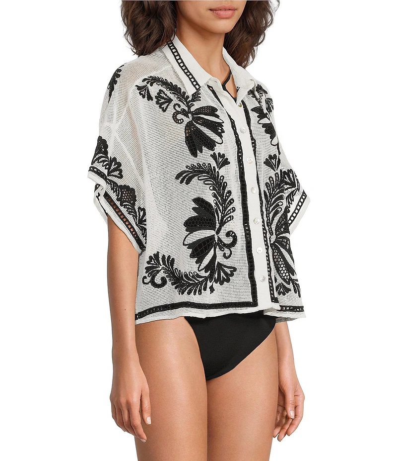 Farm Rio Copacabana Beach Off White Fishnet Blouse Swim Cover-Up