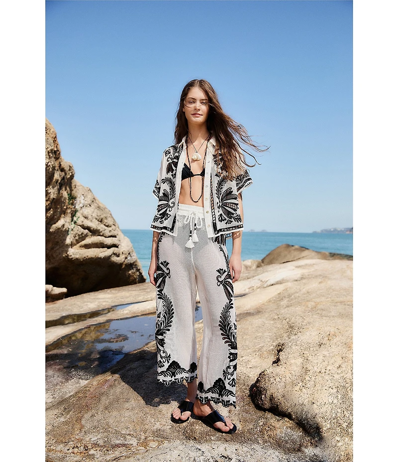 Farm Rio Copacabana Beach Off White Pant Swim Cover-Up