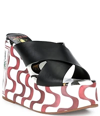 Farm Rio Copacabana Leather Printed Wedge Platform Slide Sandals