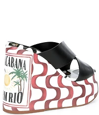 Farm Rio Copacabana Leather Printed Wedge Platform Slide Sandals